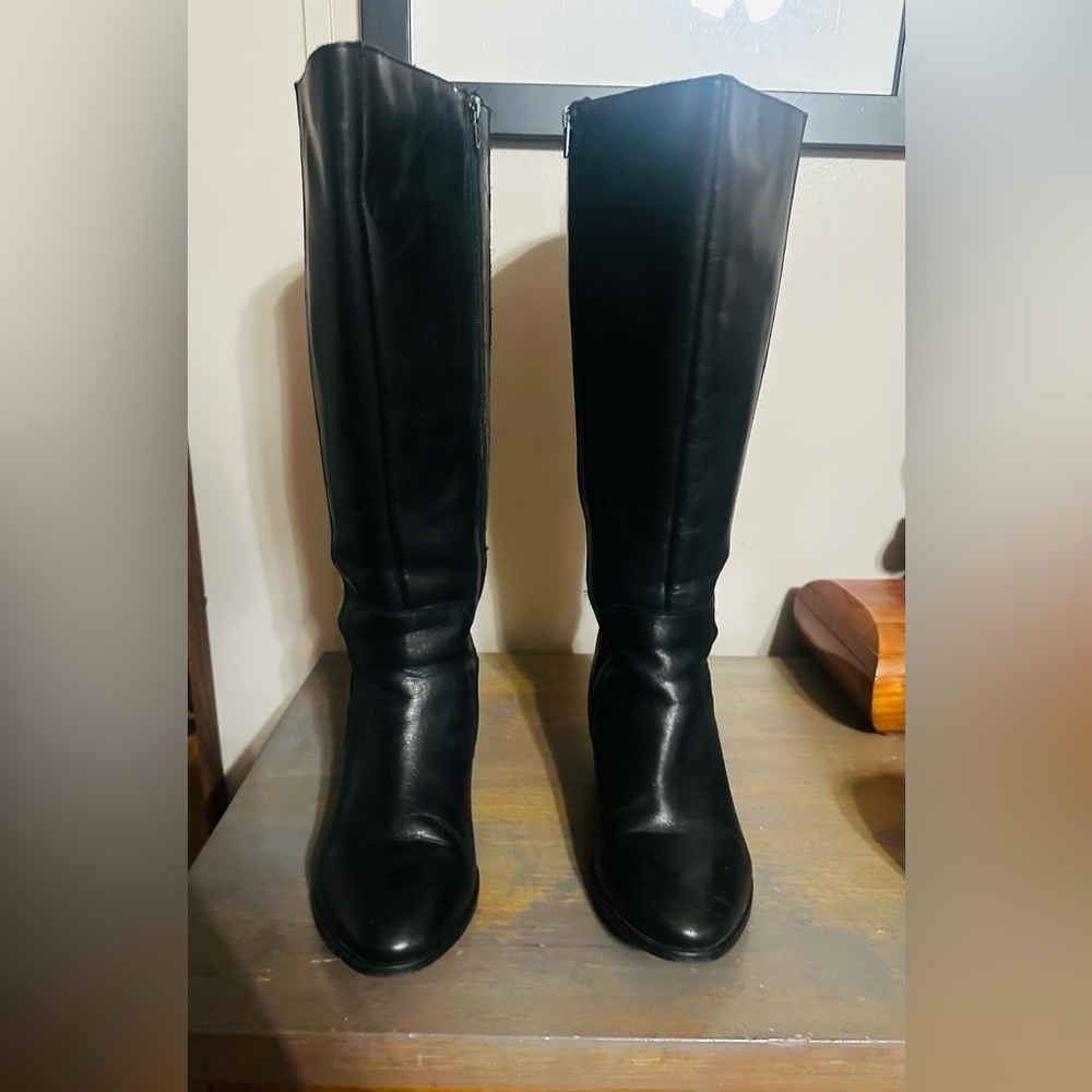 JJ Footwear Black Tall Leather Heeled Boots